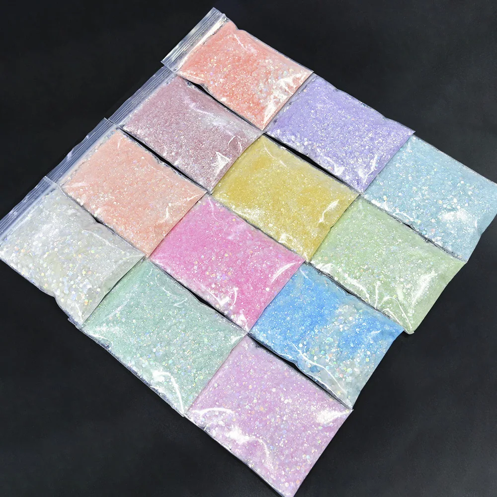 50g Chunky Glitter Holographic Iridescent Opal Fairy Drops Nail Art Unicorn Cosmetic Mixed Hexagon Sequins Manicure Glitter  &*&