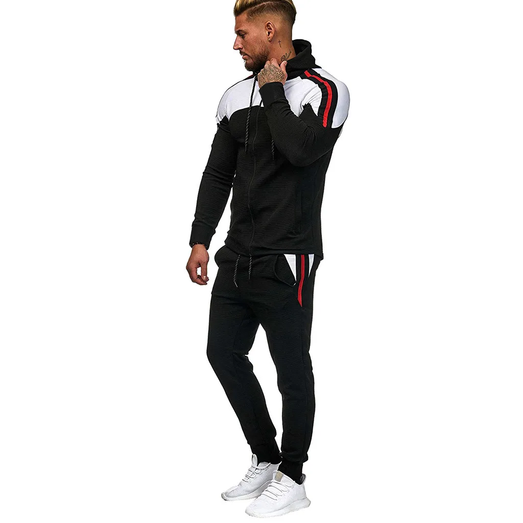 New Men Sets Hoodies+Sweatpants Sporting Mens Autumn Gradient Zipper Print Sweatshirt Top Pants Sets Sport Suit Tracksuit M-5XL