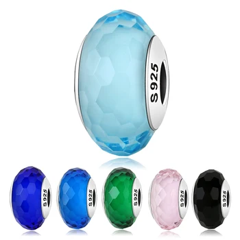 

Polygon texture Charm Murano Glass Beads 100% Real 925 Sterling Silver Fit Original European Charm Bracelet Jewelry