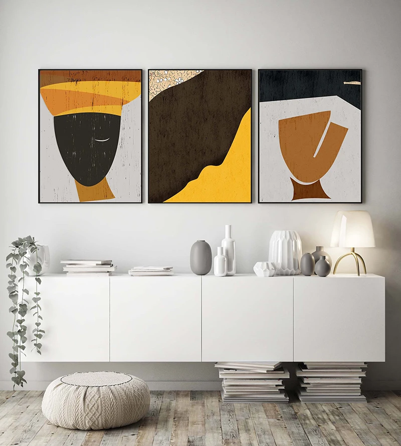 Abstract woman portrait African ethno Modern collage Set of 3 Contemporary poster Mininalist printsl Art | Дом и сад
