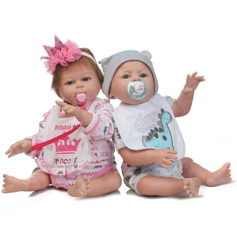 

20-Inch Full Body Silicone Reborn Baby Doll Twins Boy and Girl Bebes Lifelike Realistic Dolls Hand Paint Red Skin Rooted Hair