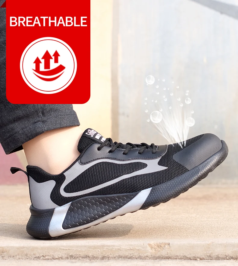 Fashion Men's Work Sneakers Mesh Breathable Safety Shoes Men Steel Toe Work Shoes Industrial Anti-smashing Safety Work Boots Man