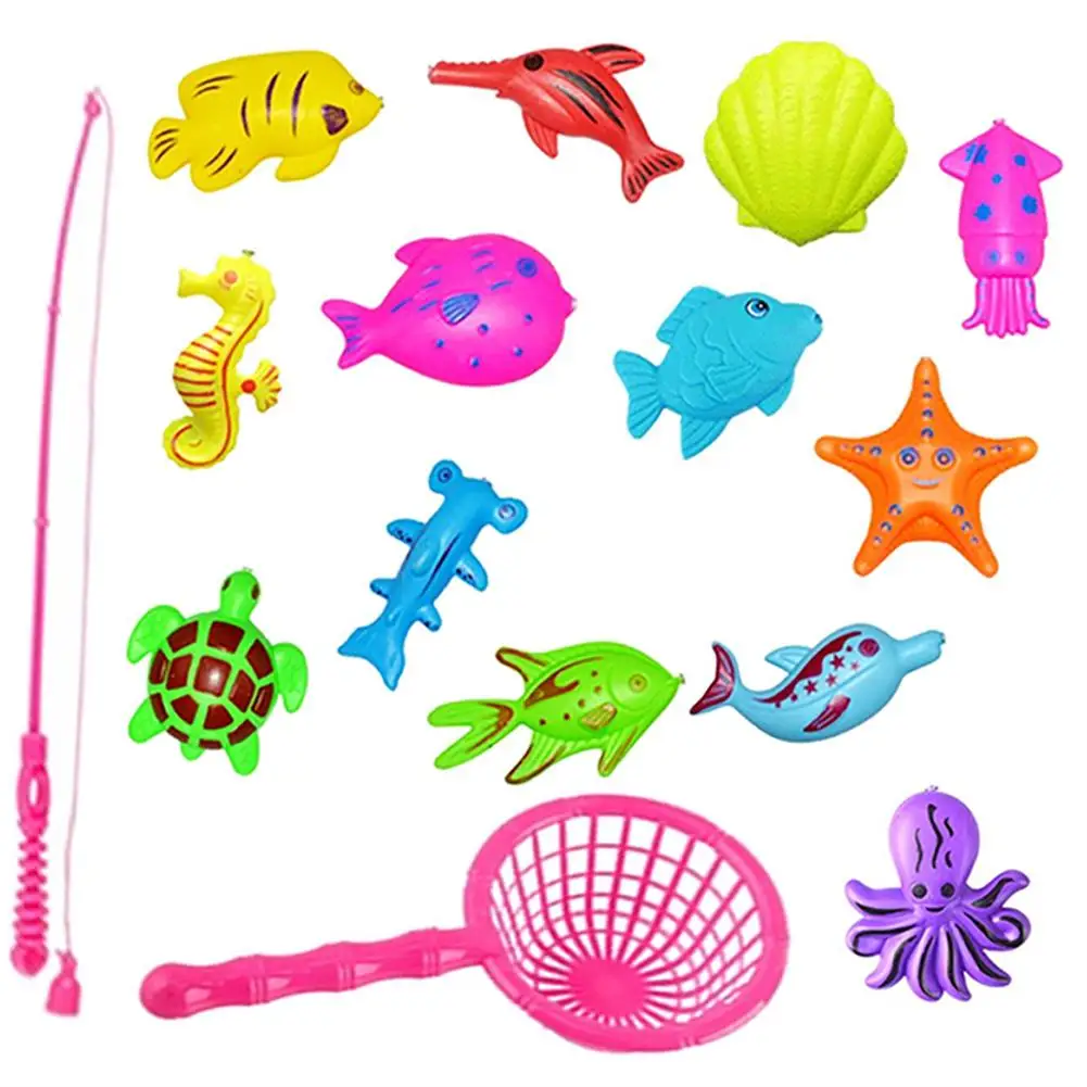 

GloryStar Kid Magnetic Fishing Rob Net Toy Set Cartoon Fishes Beach Bath Parent-child Interactive Educational Gift