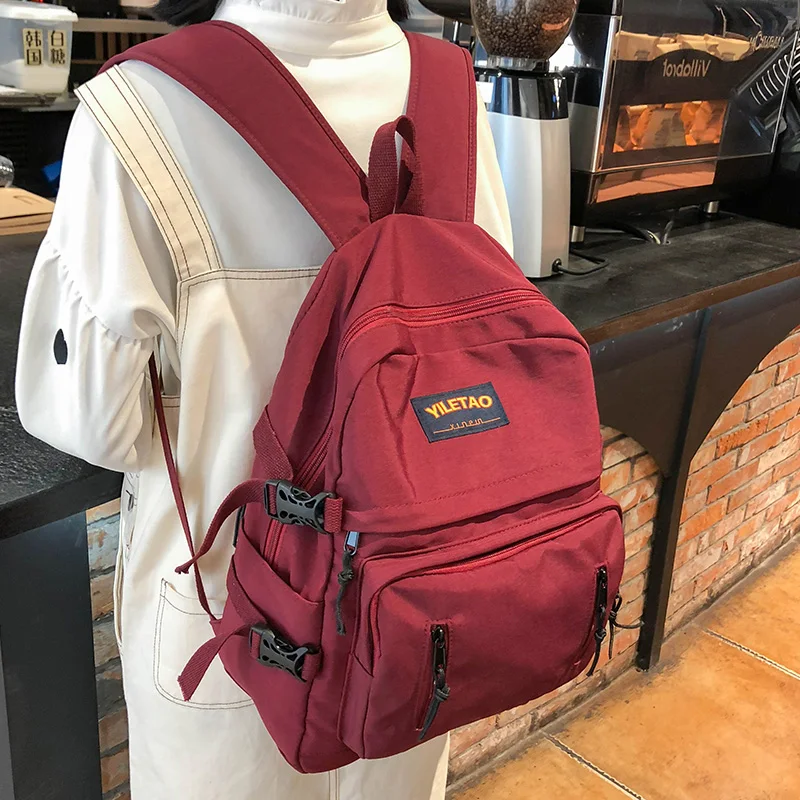 

Student Female Buckle Backpacks Women Large Capacity School Bag Girl Nylon Travel Backpack Multi Pocket Fashion Bag Teenage Lady