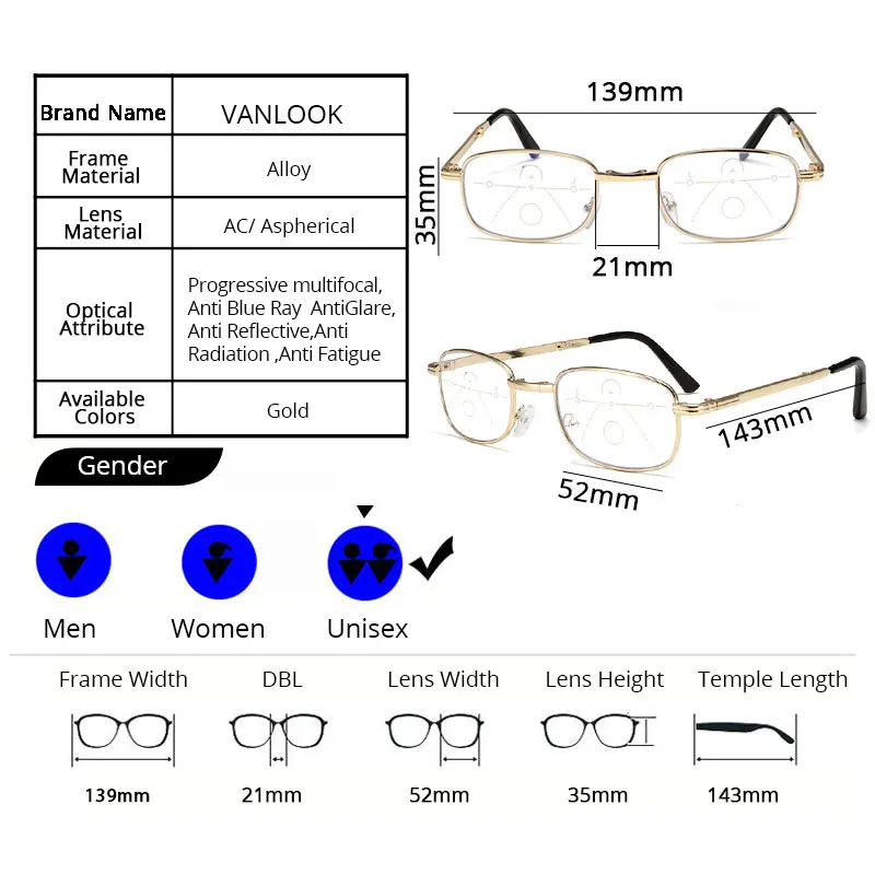 VANLOOK многофокальные прогрессивные складные очки для чтения компьютерная