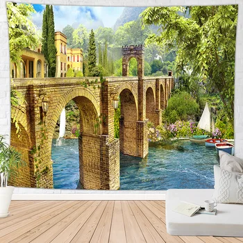 

Window Balcony View Hanging Wall Tapestries Nature Vintage European Tablecloth Sofa Blanket Beach Living Room Landscape Picture