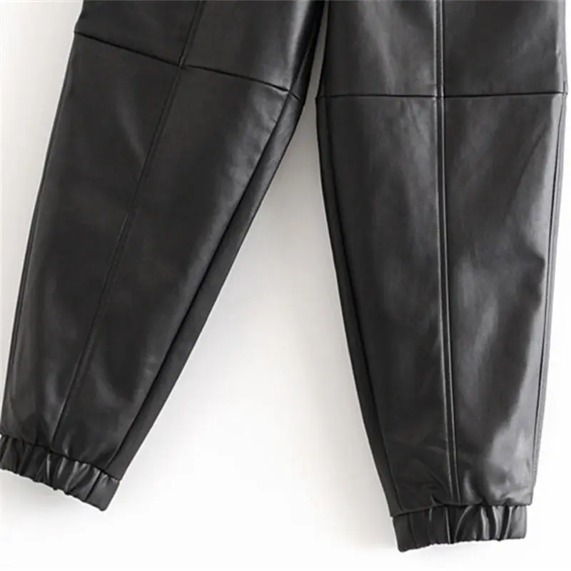 Women Black Faux Leather Pants Fashion Streetwear Loose Harem Pants Ladies Winter Pu Leater Long Trousers