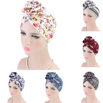 

High quality Women Muslim Hat Print Turban Hat Beanie Scarf Turban Head Wrap Cap Soft Comfortable Cotton Hat Lowest Price LD