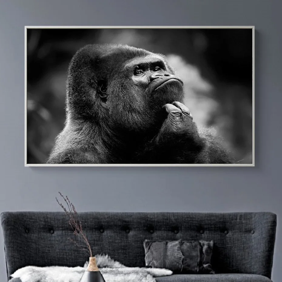 

African Wildlife Black White Orangutan Canvas Paintings Animals Art Posters Prints Wall Pictures for Living Room Home Decoration