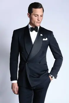 

Latest Coat Pant Designs Navy Blue Double Breasted Wedding Suits for Men Jacket Slim Fit Skinny 2 Piece Tuxedo Groom Blazer