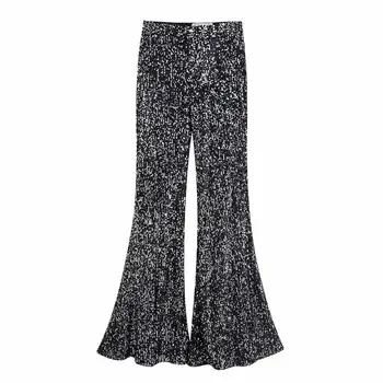 

Sexy Women High Waist Sequin Long Pants Glitter Sequin Flared Trousers Female Dance Flared Pant Bottoms F321