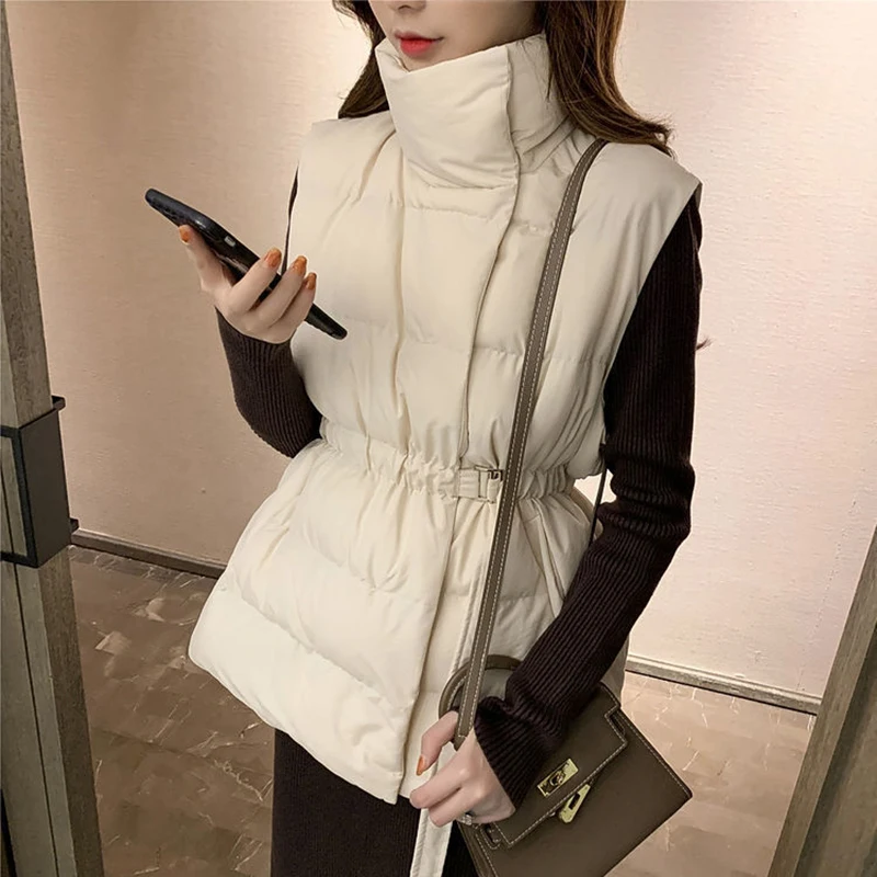 maxi puffer coat Winter 2021 Plus Size 2XL Women Vest New Harajuku Loose Vest Jacket Fashion High Waist Cotton Belt Vest Coat petite long puffer coat