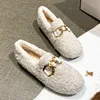 Chain Lambswool Flats Moccasins Femme Slip On Plush Winter Ladies Shoes Curly Furry Loafers Women Creepers Zapatos Plus Size 43 1