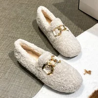 Chain Lambswool Flats Moccasins Femme Slip On Plush Winter Ladies Shoes Curly Furry Loafers Women Creepers Zapatos Plus Size 43 1