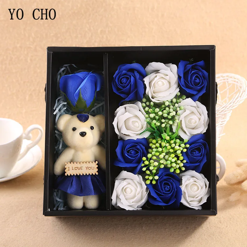 A-blue YO CHO, искусственное мыло, роза, цветок, светодиодный светильник, медведь, мыло, цветок, на День святого Валентина, на день матери, Рождество, Подарочная коробка, домашний декор - Цвет: A-blue