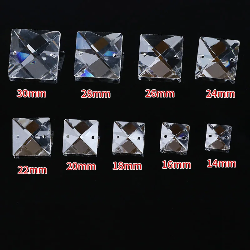 Camal – perles carrées en cristal, 10 pièces (2 trous) 14/16/18/20/22mm, en vrac, prismes suspendus, lampe, partie de lustre suspendu, décoration de la maison