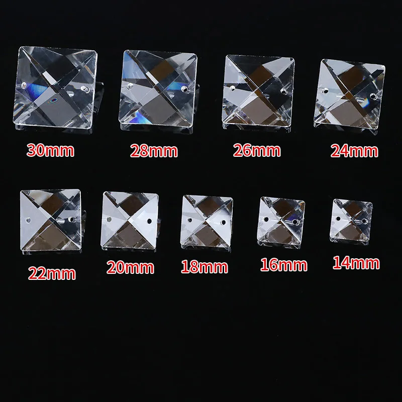 Camal 10pcs (2 holes)14/16/18/20/22mm Crystal Loose Square Beads Pendant Prisms Lamp Lighting Chandelier Part Hanging Home Decor