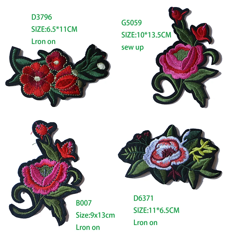 

Rose with Leaves in Love Embroidered Iron on Patches for Clothing DIY Stripes Clothes Patchwork Sticker Custom Flowers Badges