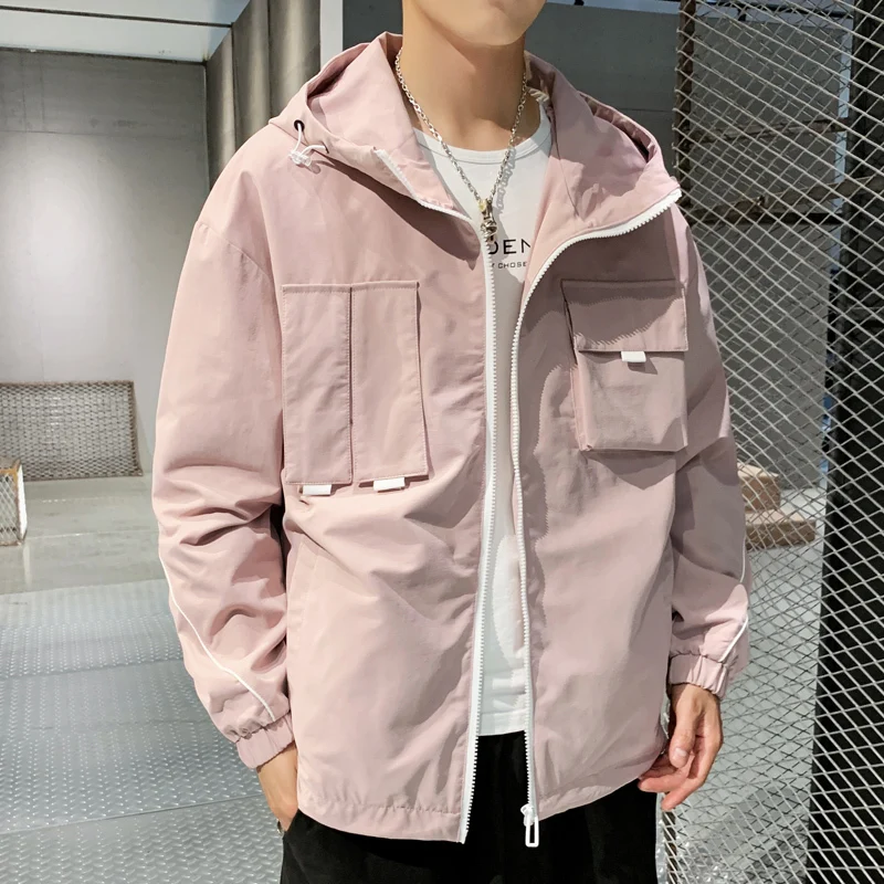 

Autumn New Tooling Jacket Men Fashion Solid Color Casual Multi-pocket Hooded Jacket Man Streetwear Hip-hop Loose Bomber Jacket