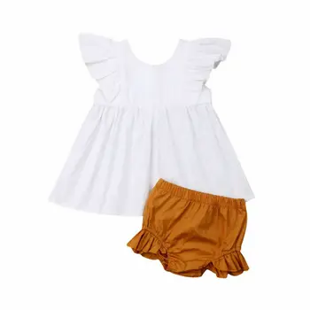 

Newborn Kids Baby Girl Clothes Set Summer Ruffle Tops Short Sleeve T-shirt Dress Blank Soild Shorts Briefs Outfits