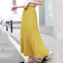 Весна Осень гофрированные длинные юбки для женщин желтый белый макси юбка женская Шифоновая Мода jupe longue femme