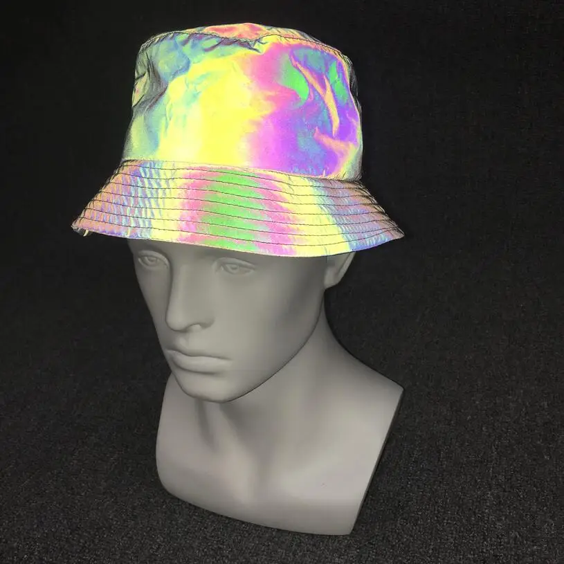 Прямая поставка, красочные светоотражающие шляпы-ведра, персональные хип-хоп кепки для мужчин и женщин, волшебные ночные шляпы, отражающие легкие шляпы - Цвет: Черный