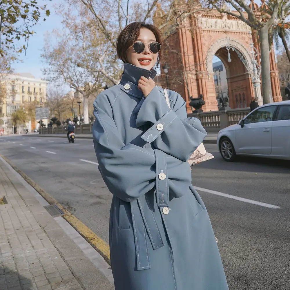 

Photo Shoot CHIC Wind Elegant Open Wire Long Coat 2020 Spring New Style WOMEN'S Dress Retro British Style Waist Hugging Trench C