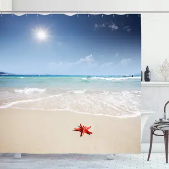 

Shower Curtain Set with Hooks 72x78 Close Red Water Starfish On Closeup Beach Ocean Nature Fish Leisure Travel Parks Outdoor