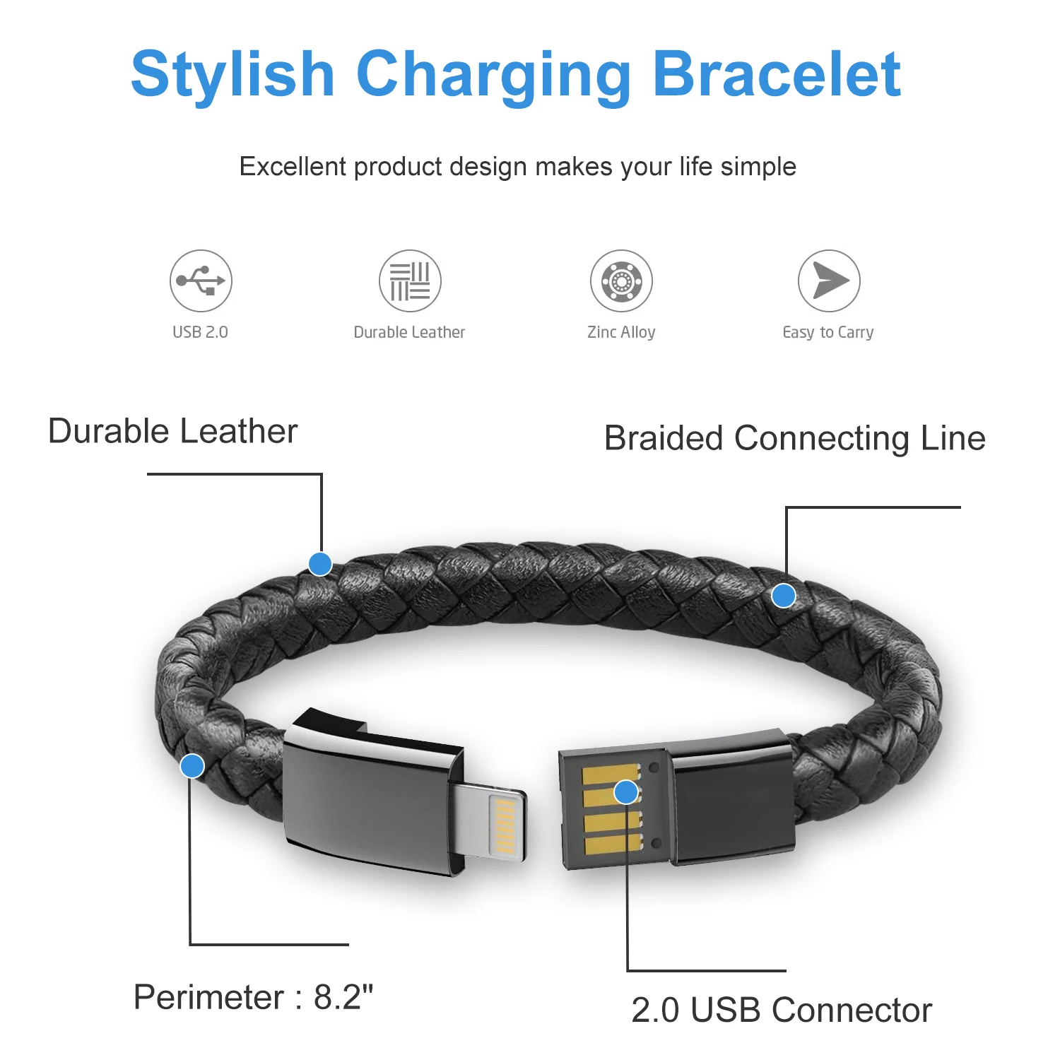 Wholesale Compact Weaving Braided USB Charger Charging Data Sync bracelet cable for mobile phones best cables sales in Amaz0n |