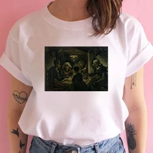 Best Offers Women's Wreath T-shirt Portrait of Van Gogh clothes ladies short sleeve Kawaii Tees top graphic T-shirt printing T-shirt female
