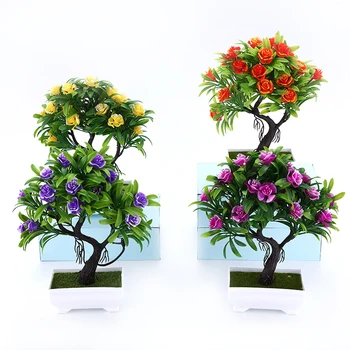

Artificial Green Plants Bonsai Flower Tree Pot Plant Plastic Fake Flowers Potted Ornaments For Home Garden Decoration 52841