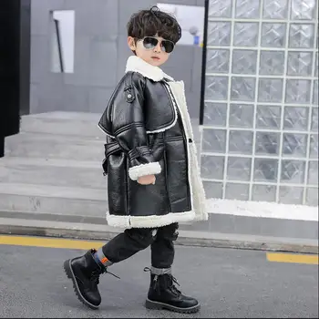 

Winter Children PU jackets Faux Fur Coat Boys Girls Coat PU lamb fur stictching Thicker Warm Outerwear modis kids jackets Y2502