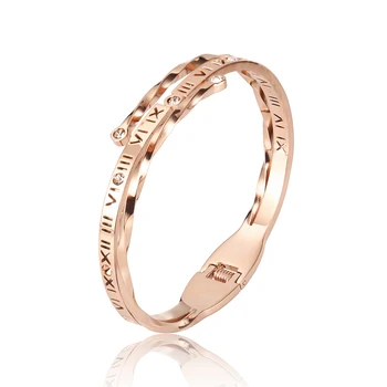 

2020 New Arrival 316 Stainless Steel Roman Numerals Rose Gold Crystals Bracelet for Women Fashion Bangle Jewelry