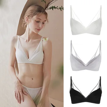 

European and American-Style New White Sexy Lace Underwear Women's Small Chest Gather Adjustable Seamless Bra Thin Section Bra Br