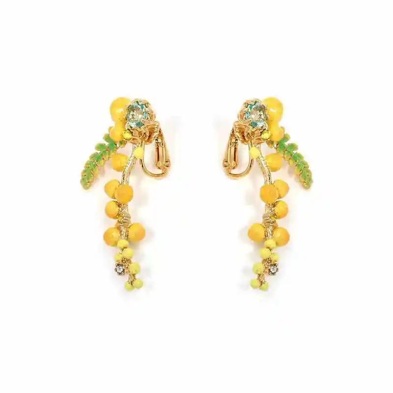 Handmade Enamel Mimosa Womens Stud Earring Jewelry For Party