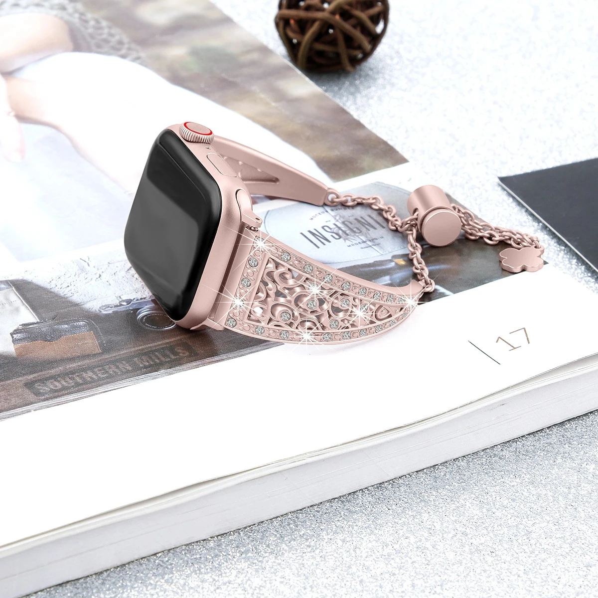 Для женщин цветочный ремешок для наручных часов iWatch, версия Apple Watch 4, версия 1, 2, 3, ремешок 38/40/42/44 мм Нержавеющая сталь Браслет Ювелирный ремень женский браслет на запястье