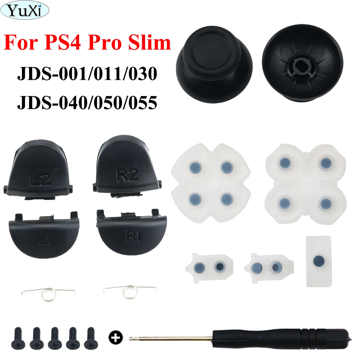 

YuXi R2 L2 L1 R1 Trigger Buttons Mod Kit for PlayStation4 PS4 Pro Slim Controller Analog Stick Caps JDS JDM 055 050 040 030 011