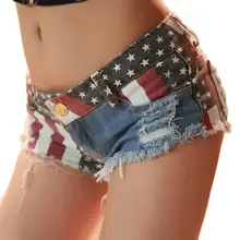 Pantalones cortos vaqueros rasgados para mujer, Shorts de tiro bajo con estampado de bandera americana, estilo veraniego