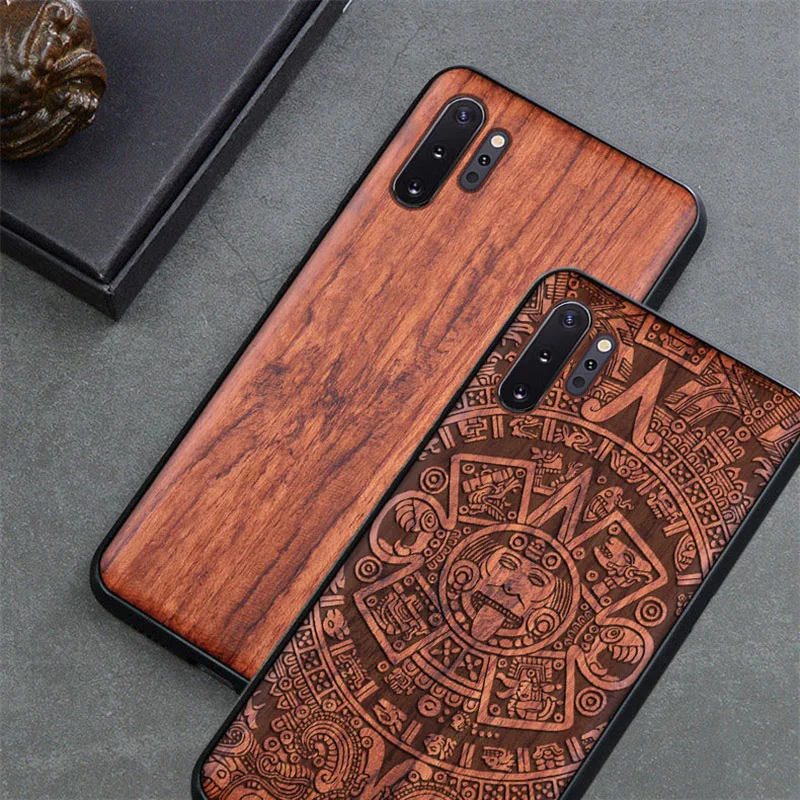 

Carved Wood Case For Samsung galaxy note 10 note10 Shockproof Case TPU Bumper Cover For Samsung note 10 plus Case Wood Shell