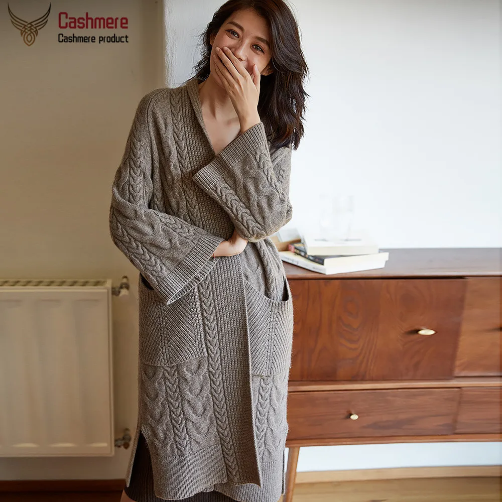 Yak fluff cardigan women's knit jacket thickening 2019 spring and autumn new loose lazy wind twisted casual cardigan long coat