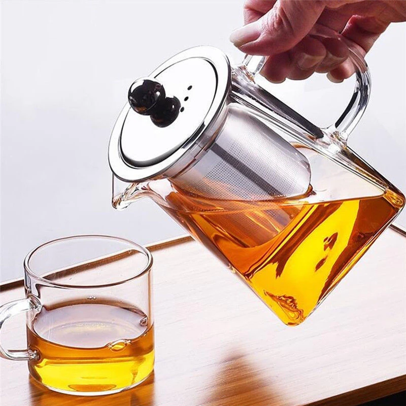 Высокотемпературный стеклянный чайный набор термостойкий стеклянный фильтрующий чайник из нержавеющей стали квадратный чайник с цветами