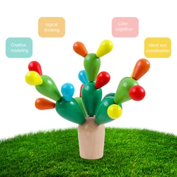 Cactos de brinquedo de madeira, 29 peças, blocos de construção de madeira para balanceamento, cactos montessori, brinquedo de equilíbrio de madeira, blocos de cacto de brinquedo montessori