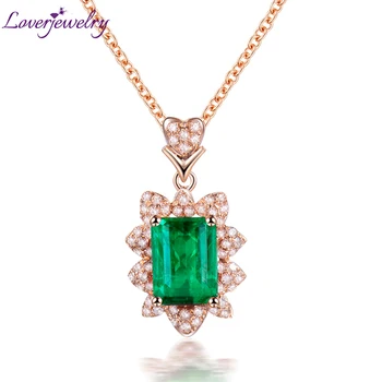 شراءقلادة قلادة للسيدات من LOVERJEWELRY نقية Au750 18Kt الذهب الأصفر مركز الأحجار الكريمة الزمرد قلادة لهدايا الذكرى مجوهرات