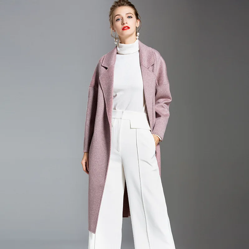 Новинка Осень зима двухстороннее шерстяное пальто Elifashion Женское средней длины с