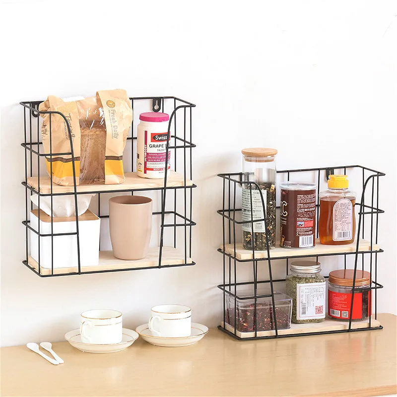 

Nordic Metal Shelves for Wall Double Layer Cosmetic Storage Rack Kitchen Seasoning Jar Racks Organizer Holder Home Decoration