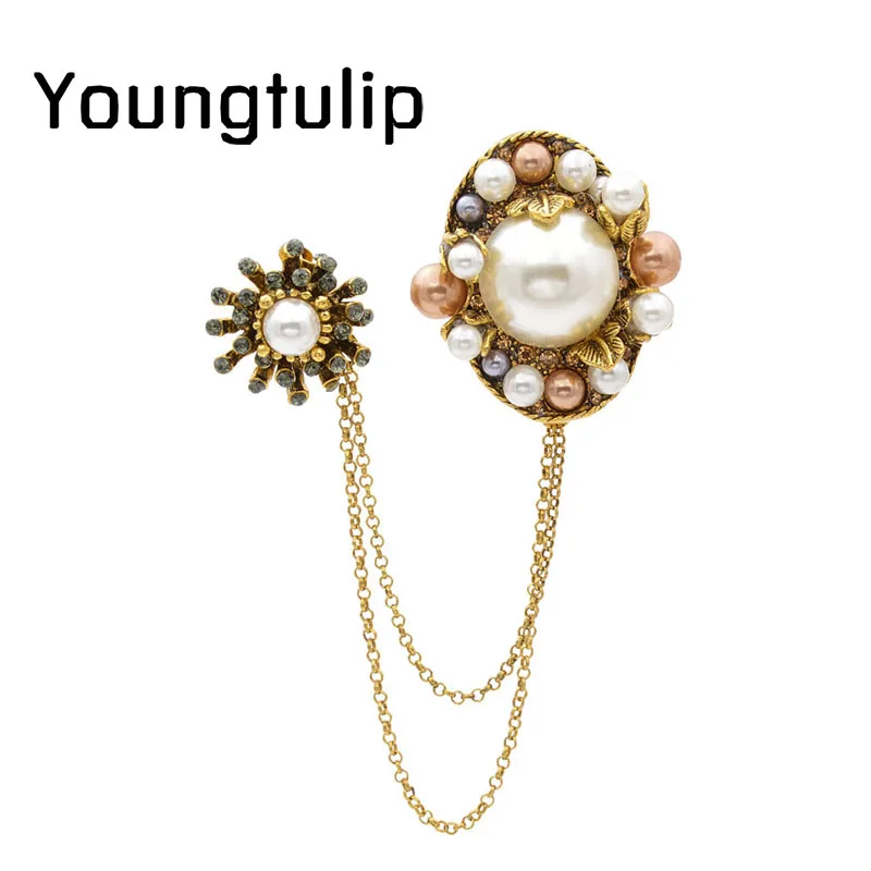 Молодой тюльпан креативный Жемчужный Цветок Двойная Цепочка золотые стразы для