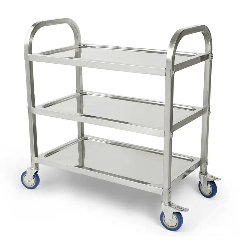 3Layers Stainless Steel Trolley Cart Catering Service Rolling Utility Cart Transport Storage Rack Restaurant Home Cart Shelf HWC