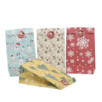 

24 Pieces Christmas Paper Bags Holiday Kraft Bag Shopping Bags Party Bags