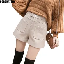 BOBOKATEER модные осенне-зимние шорты женские повседневные твидовые короткие брюки женские черные шорты Mujer Карманы Короткие Hiver Femme