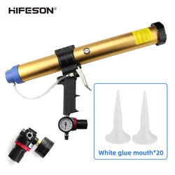 Hifeton – cylindre de 600ml, pistolet à colle en verre pneumatique, outil de calfeutrage de mousse, pression réglable et faible bruit, jeu de buses de colle de 20 pièces 